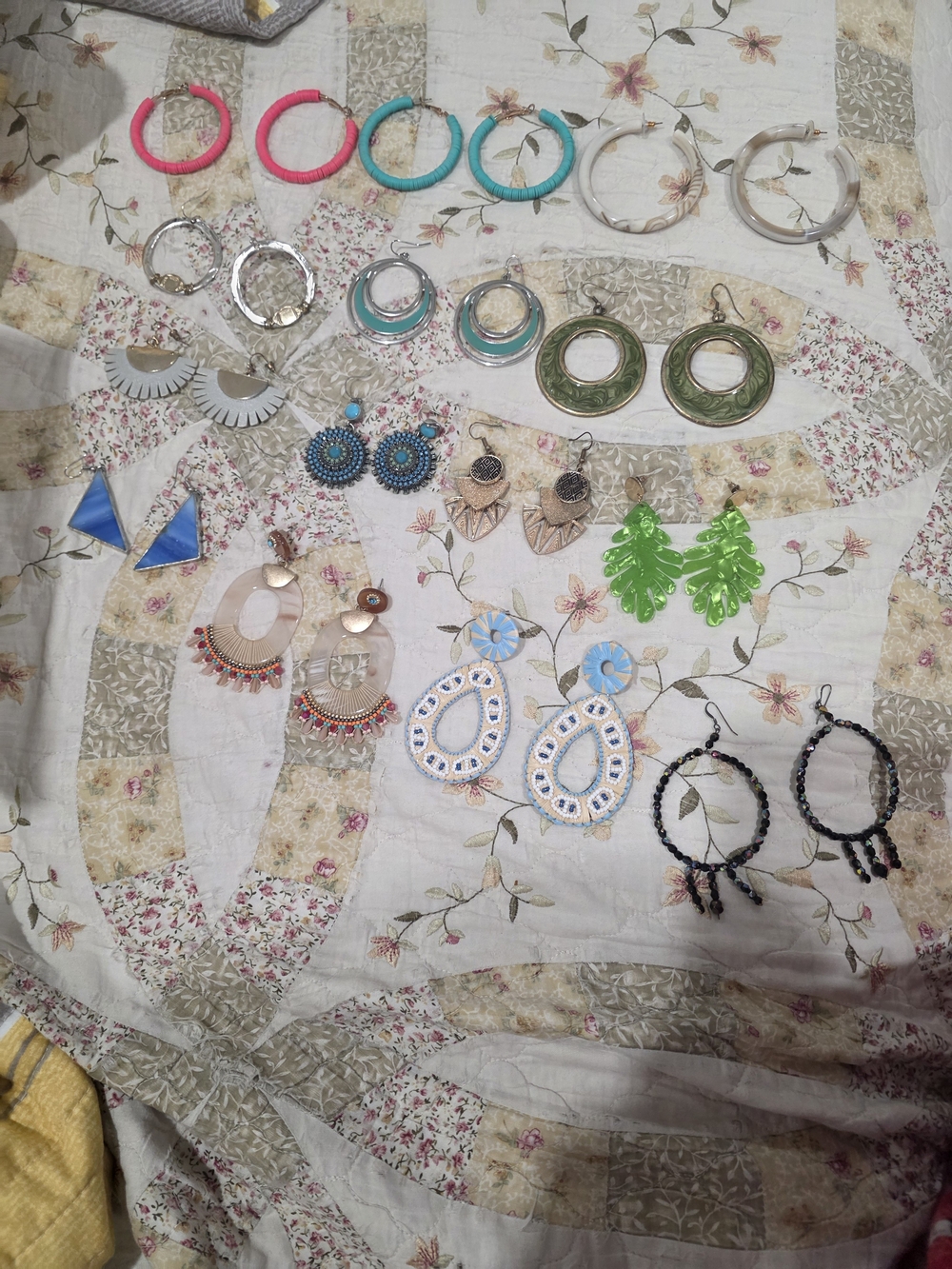 Assorted Women's Hoop Earrings - Pink, Teal, White, Silver, Green 14pc